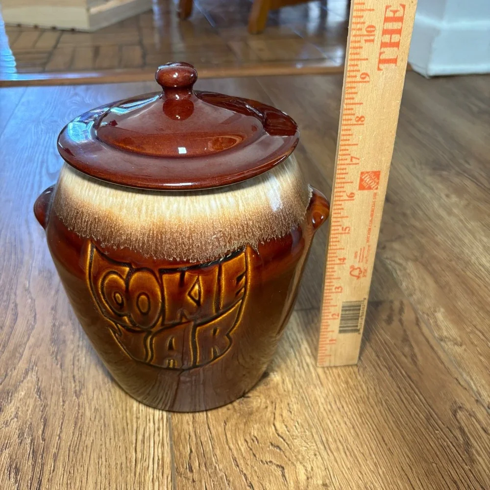 Vintage 70s McCoy Brown Drip Glaze‎ Cookie Jar USA Pottery 7024 MCM Retro Boho